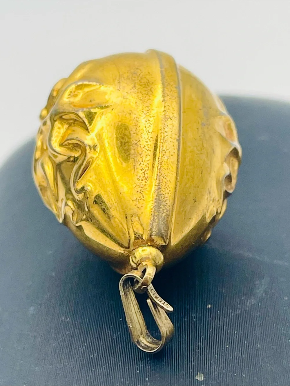 Vintage Franklin Mint Gold-Plated Egg Pendant w/ 2 Swallow Birds. Sterling Bail